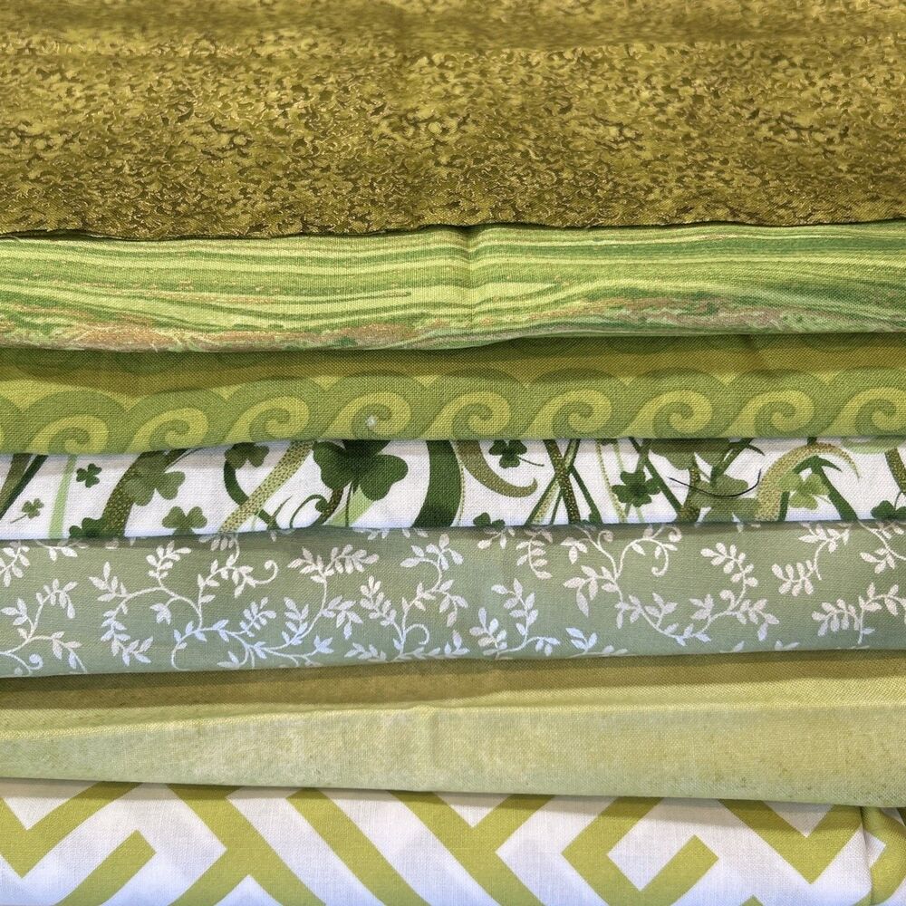Shades of Green Fabric Lot Quilting Crafts Sewing Art Project Cotton Prints 7 Pc